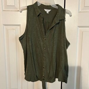 Olive Green Sleeveless Button-Up Top